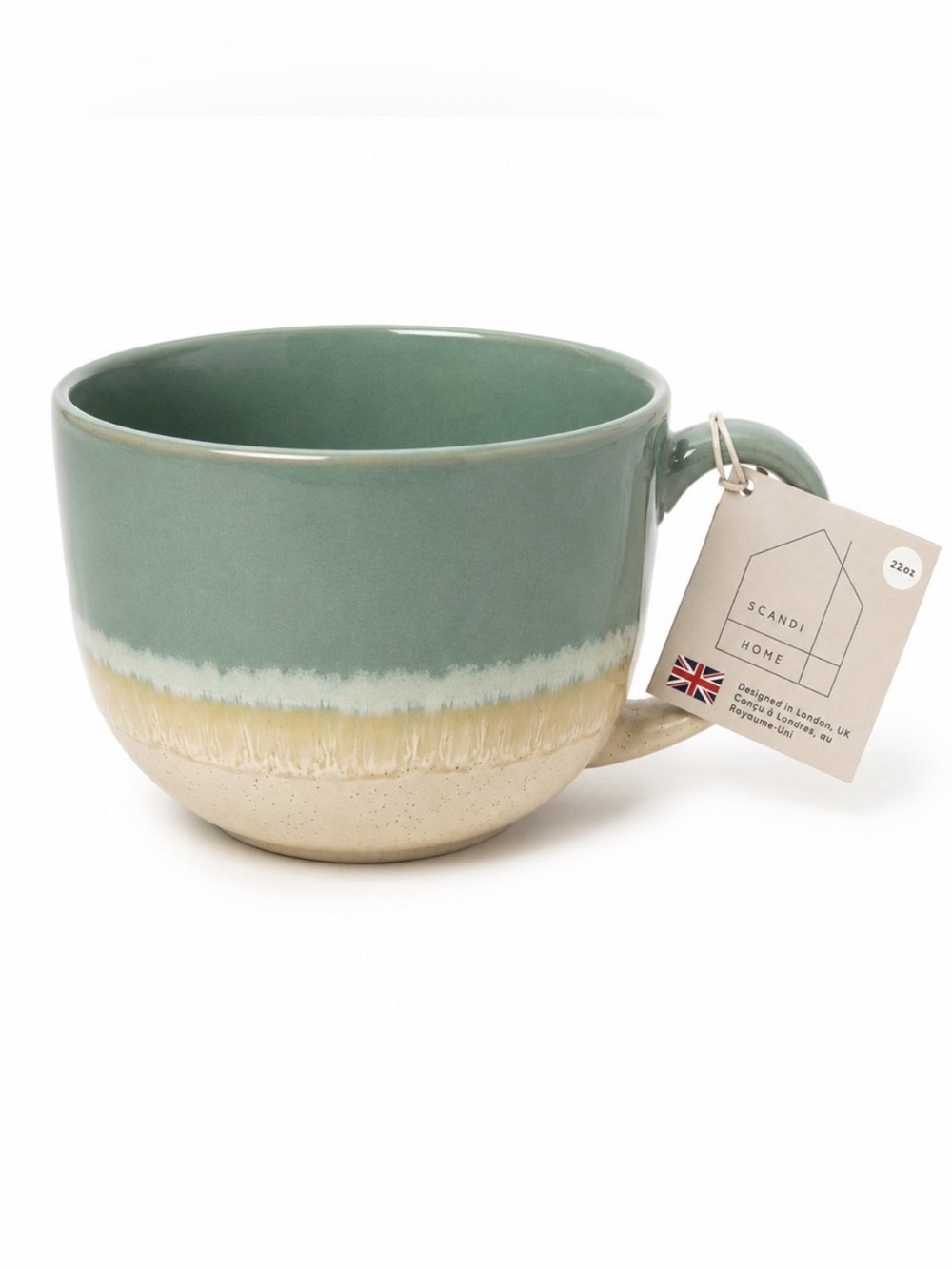 Scandi Home Teal-to-Cream Ombre Ceramic Mug 22oz NWT